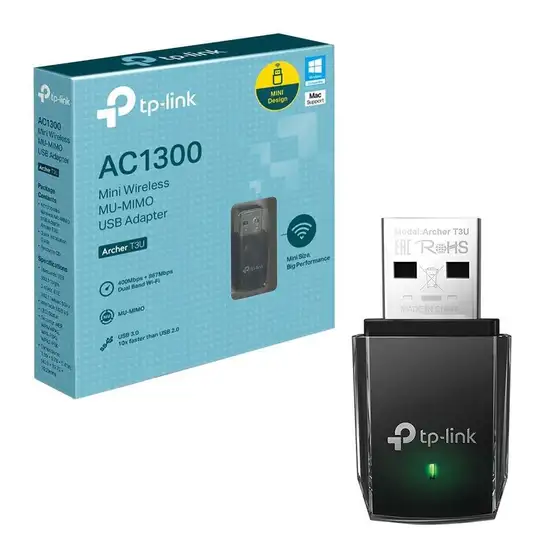 TP-Link AC1300 USB WiFi Adapter(Archer T3U)- 2.4G/5G Dual Band Wireless Network Adapter for PC DesktopHigh-Speed Dual Band Adapter for Better ConnectionsBoosted Throughput with MU-MIMOMiniature DesignUSB 3.0 for Superior Transfer Speeds