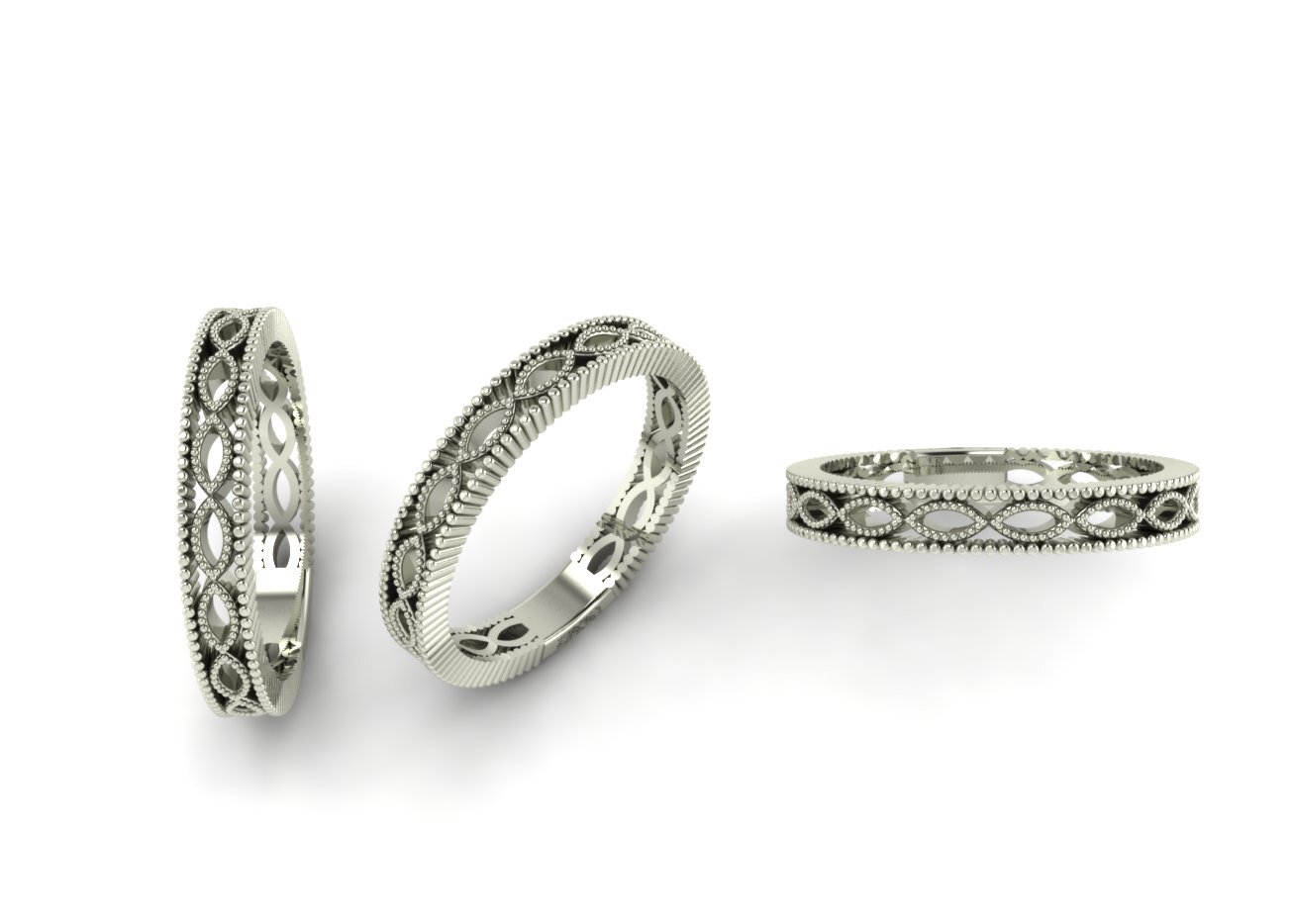 Fenced Lace Wedding Band - White Metal