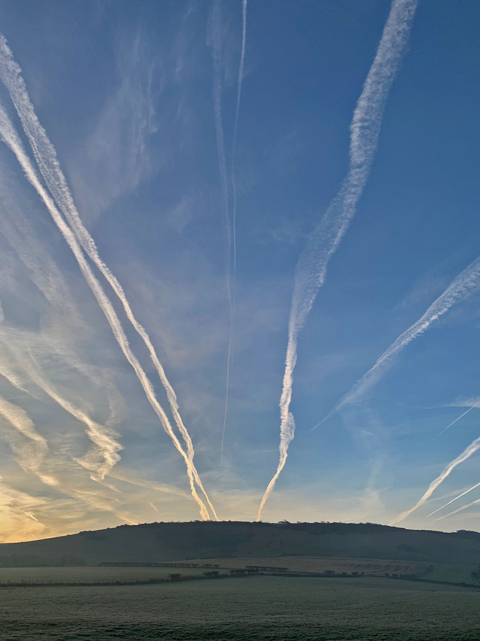 Vapour Trails at Dawn, Beddingham, East Sussex