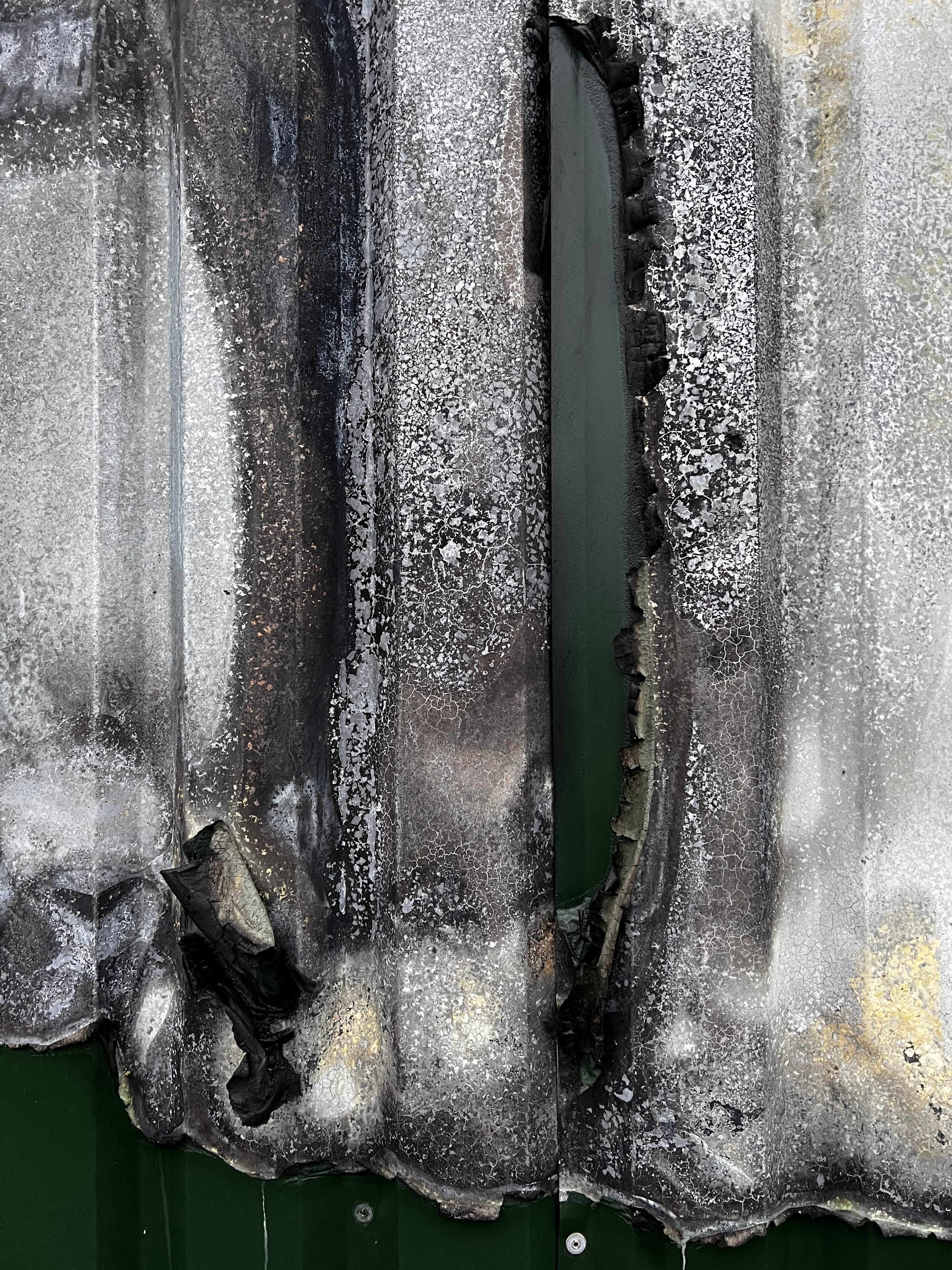 Crazed Paint. Warped Metal. Barn Fire, Beddingham