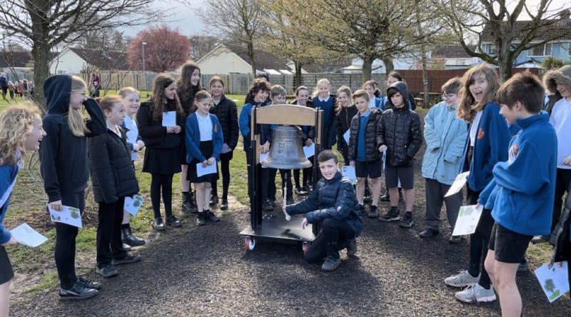 Cannington Primary School Children Planted 106 Trees and rang The Tree Charter Bell.