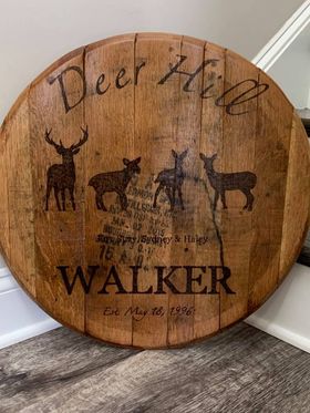 Hand wood burned Whiskey Barrel Head Lid