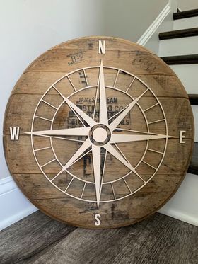 Whiskey Barrel w/ 3D Compass Overlay Design