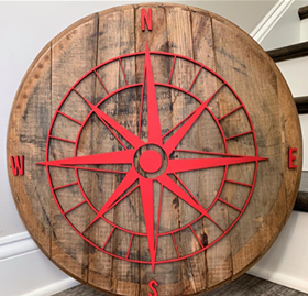 Whiskey Barrel w/ 3D Compass Overlay Design