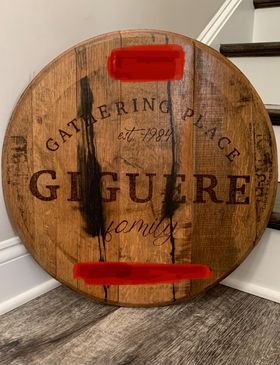 Hand wood burned Whiskey Barrel Head Lid