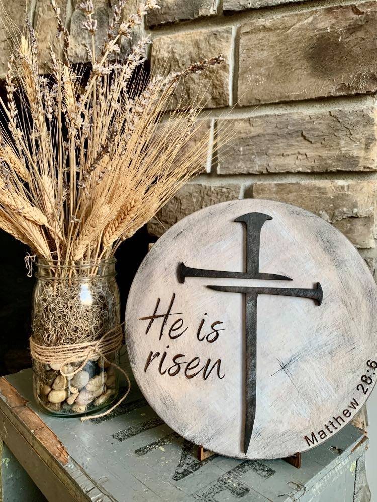 "He is Risen" distressed round