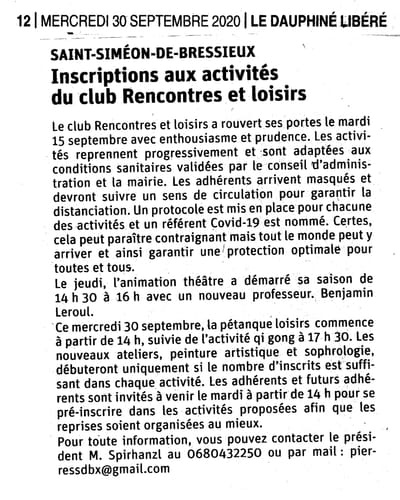 30 SEPTEMBRE 2020 REOUVERTURE