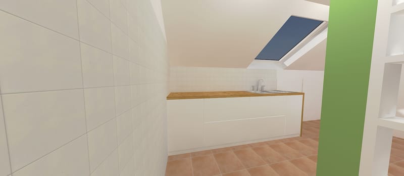 Randari la cerere pentru o bucatarie intr-o mansarda, variante pentru aplicarea faiantei decor.