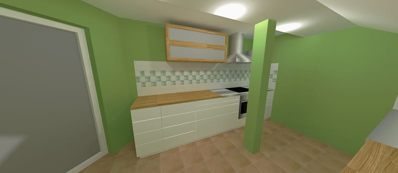 Randari la cerere pentru o bucatarie intr-o mansarda, variante pentru aplicarea faiantei decor.