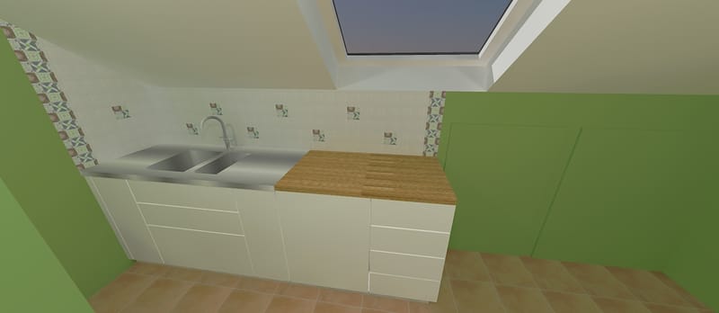 Randari la cerere pentru o bucatarie intr-o mansarda, variante pentru aplicarea faiantei decor.