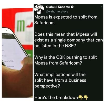 Mobile Money Mpesa Kenya to Split From telecommunication company Safaricom :