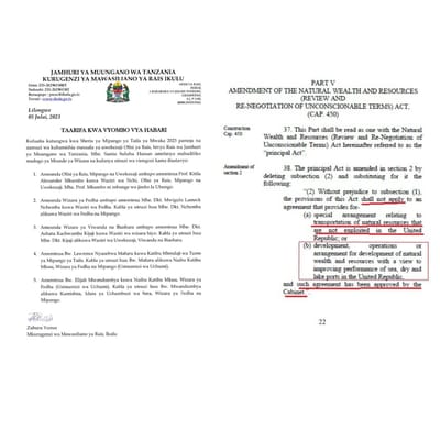 Tanzanian Port Reform and Foreign Investment Agenda Under Executive Branch of Government