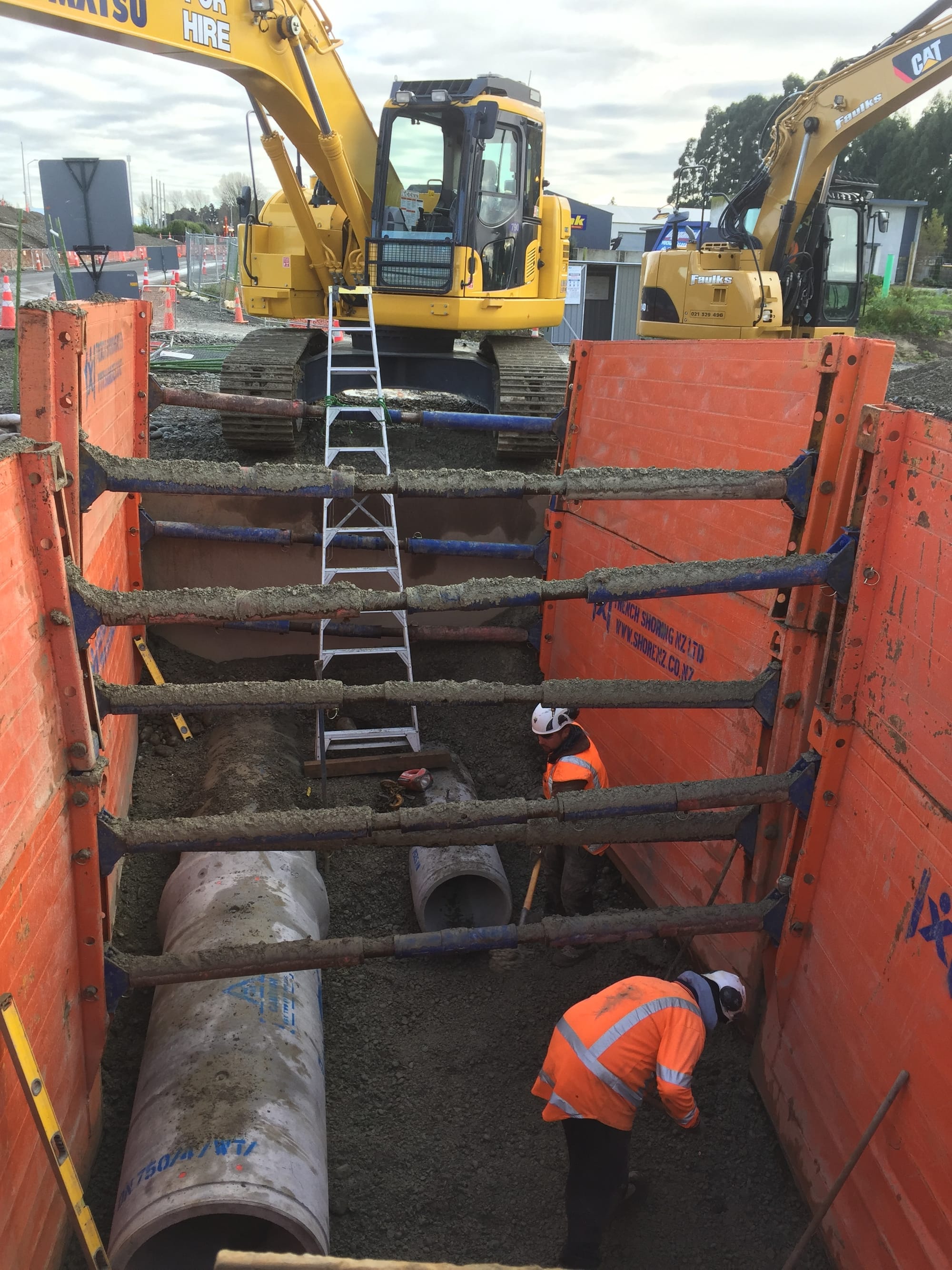 Stock water race syphon with 525 & 750 concrete pipe under Main South Road