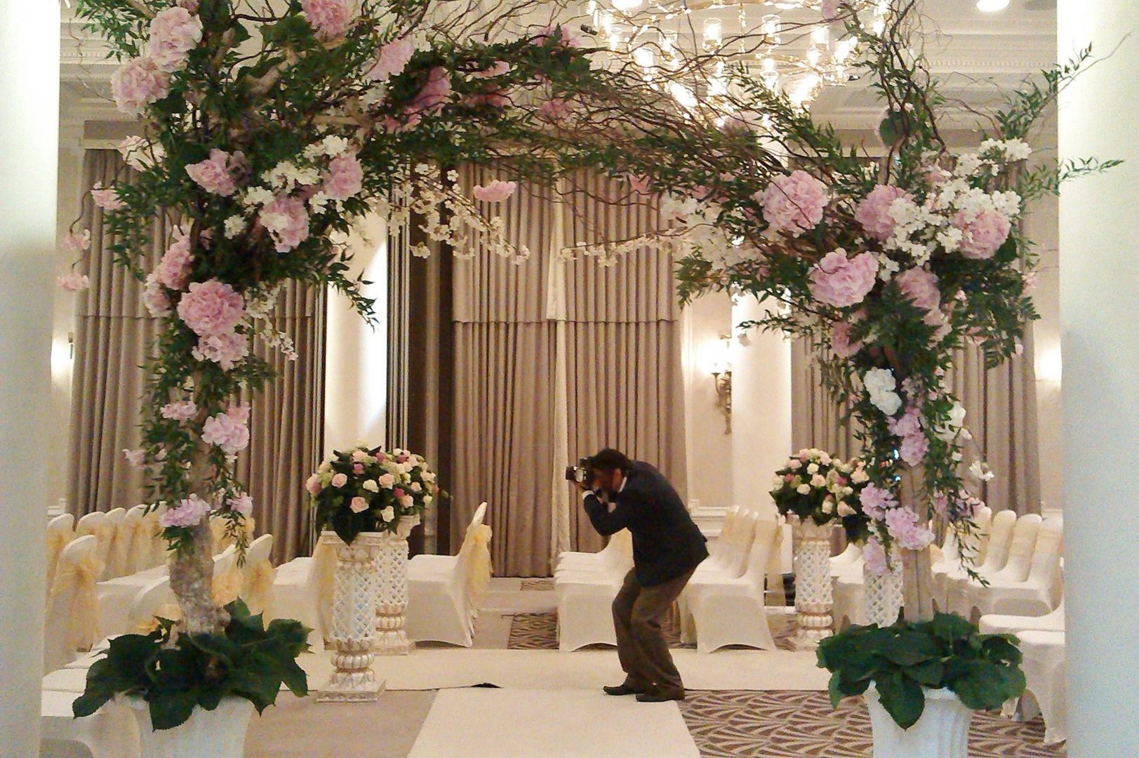Large natural Arch for a Wedding at The Waldorf Hilton LOndon  