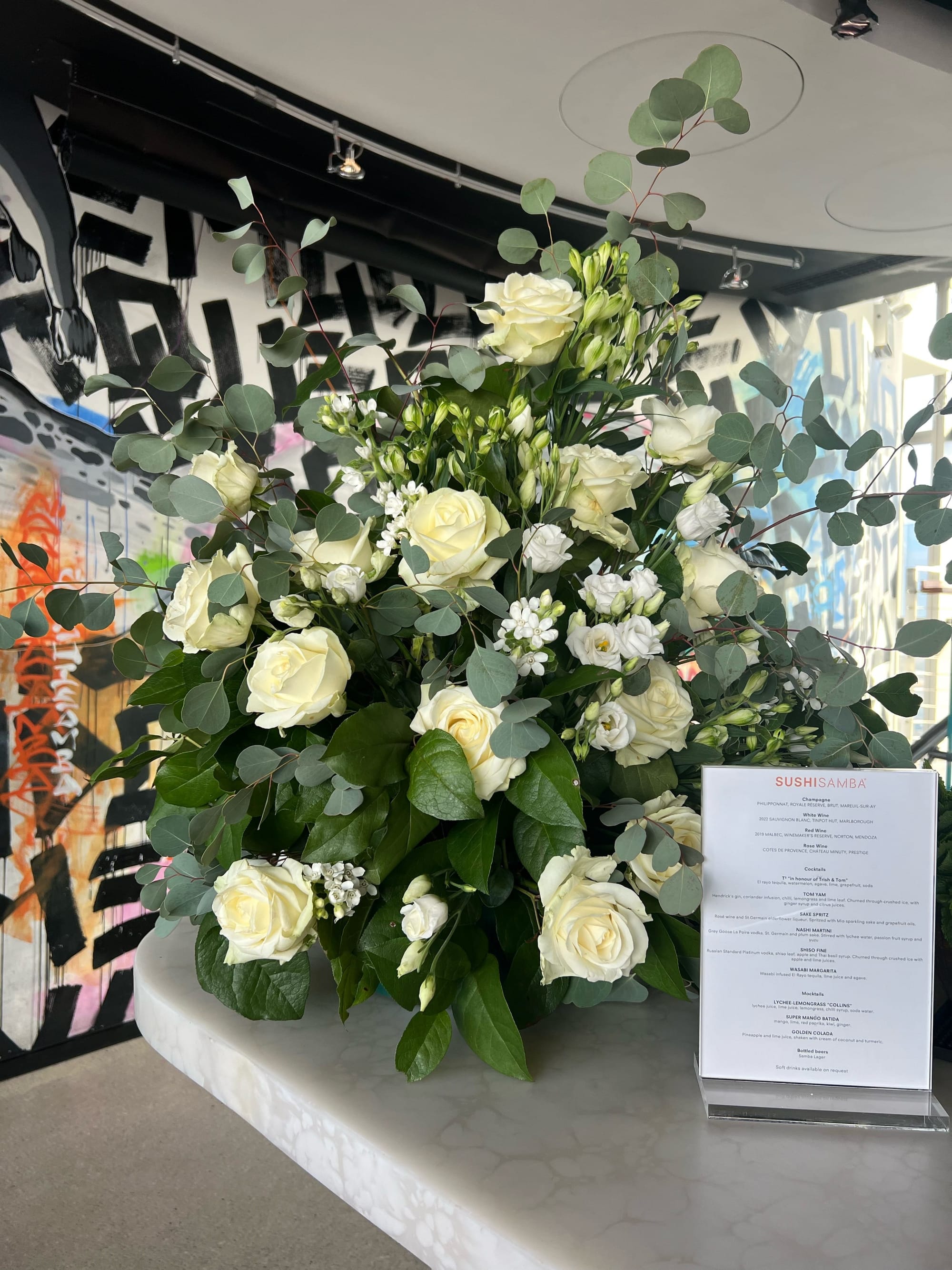 Bar and Table arrangement flowers for Sushi Samba London Heron Tower