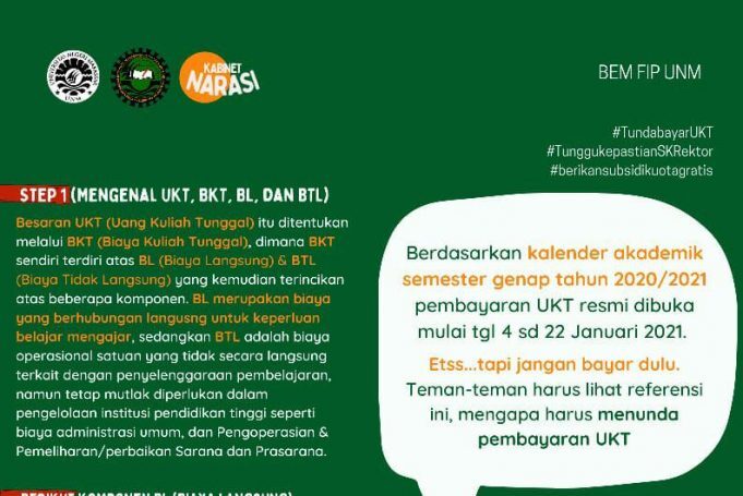 BEM FIP UNM Imbau Mahasiswa Tunda Bayar UKT via Pamflet Online