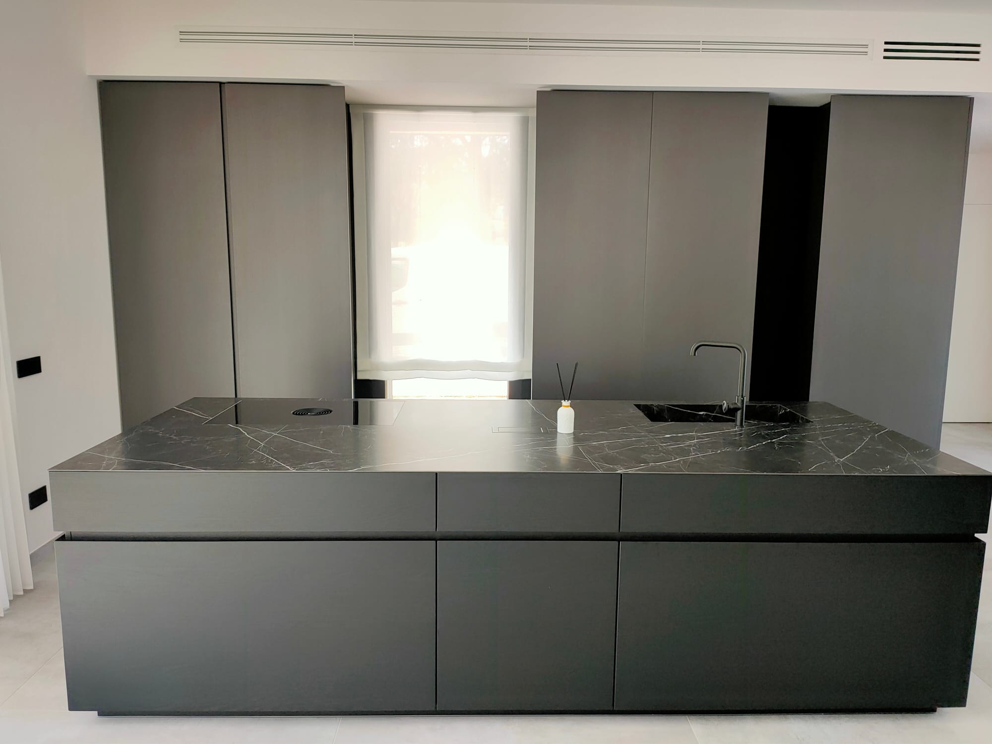 Black Kitchen and Fireplace - Private Villa