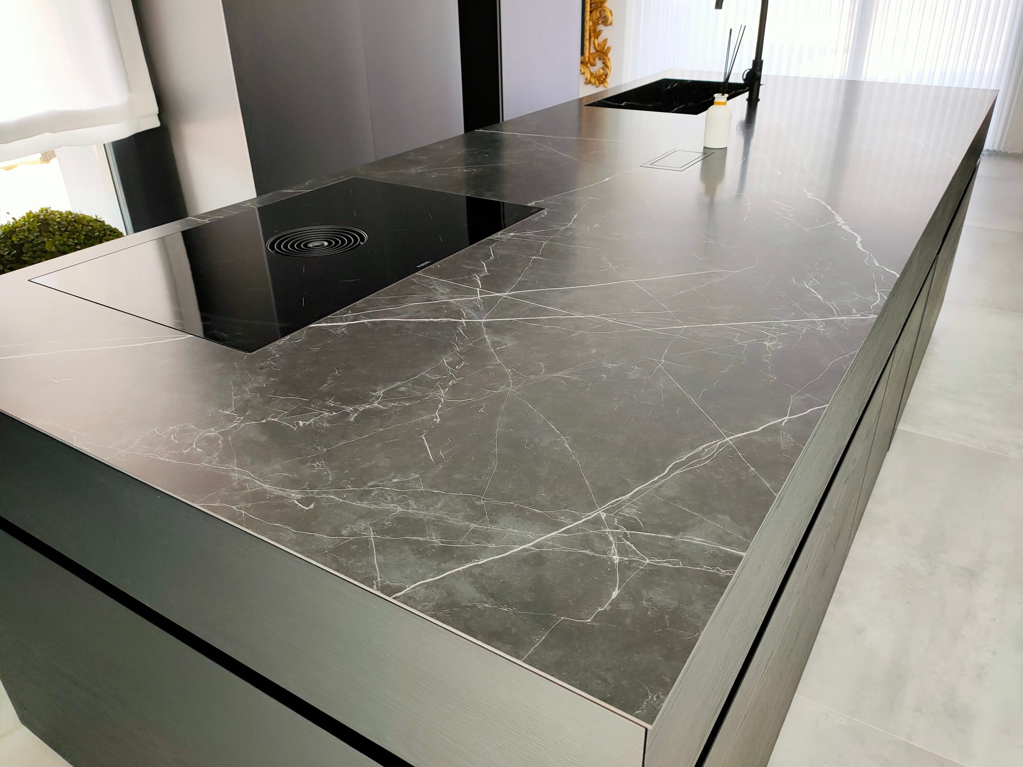 Black Kitchen and Fireplace - Private Villa