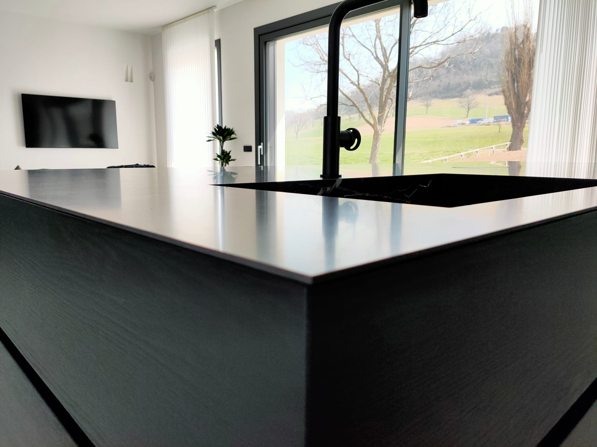 Black Kitchen and Fireplace - Private Villa