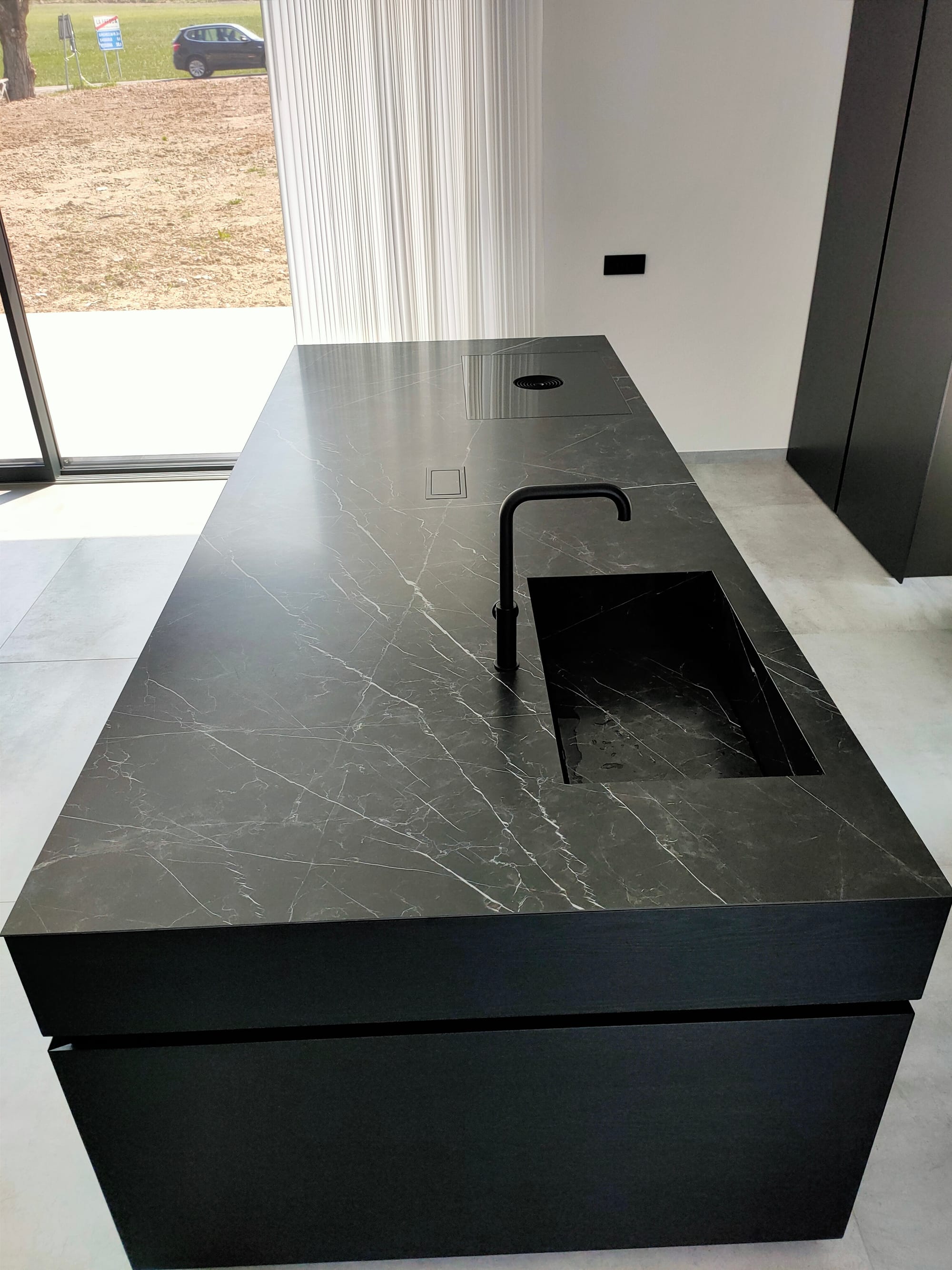 Black Kitchen and Fireplace - Private Villa