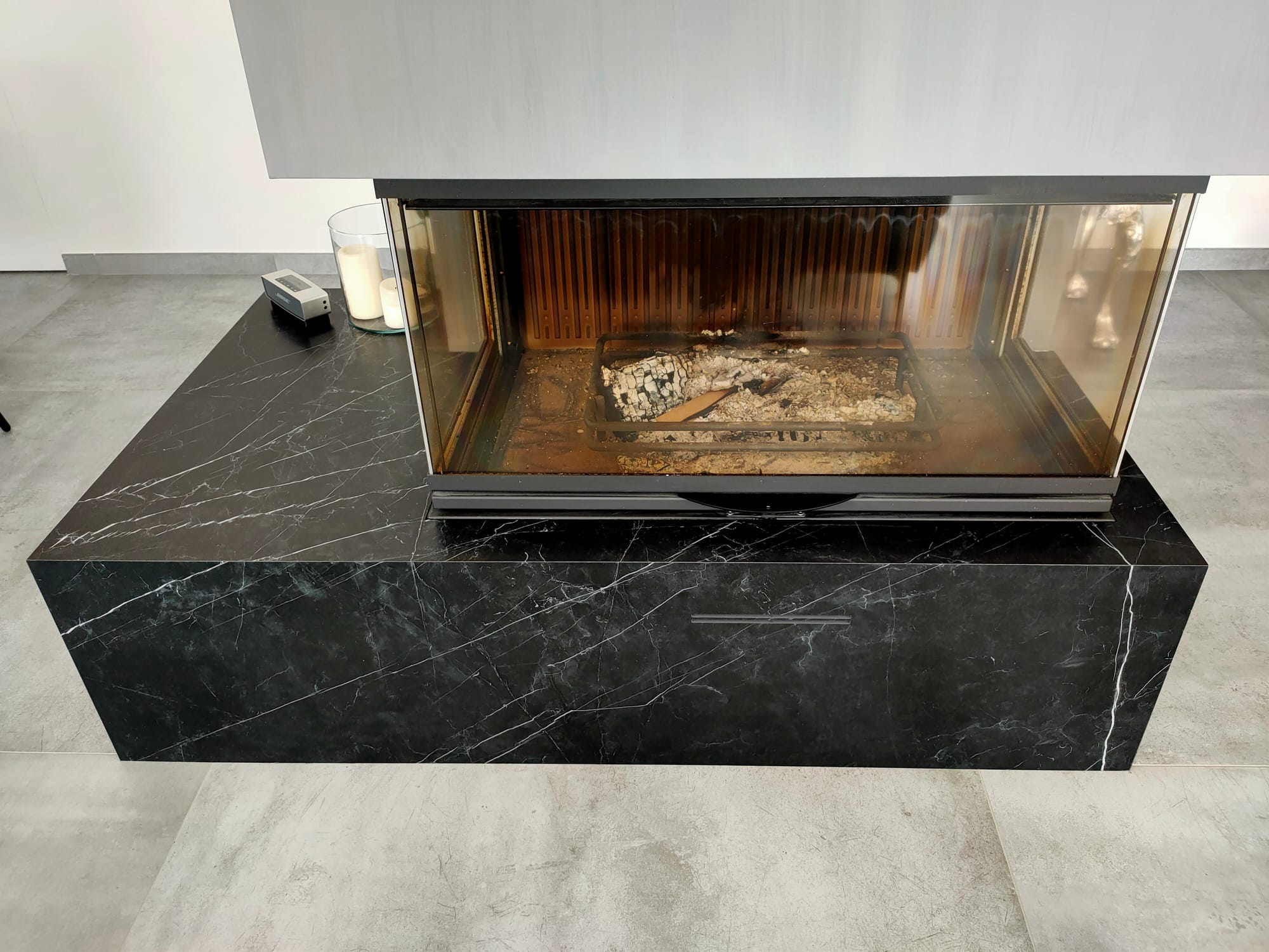 Black Kitchen and Fireplace - Private Villa