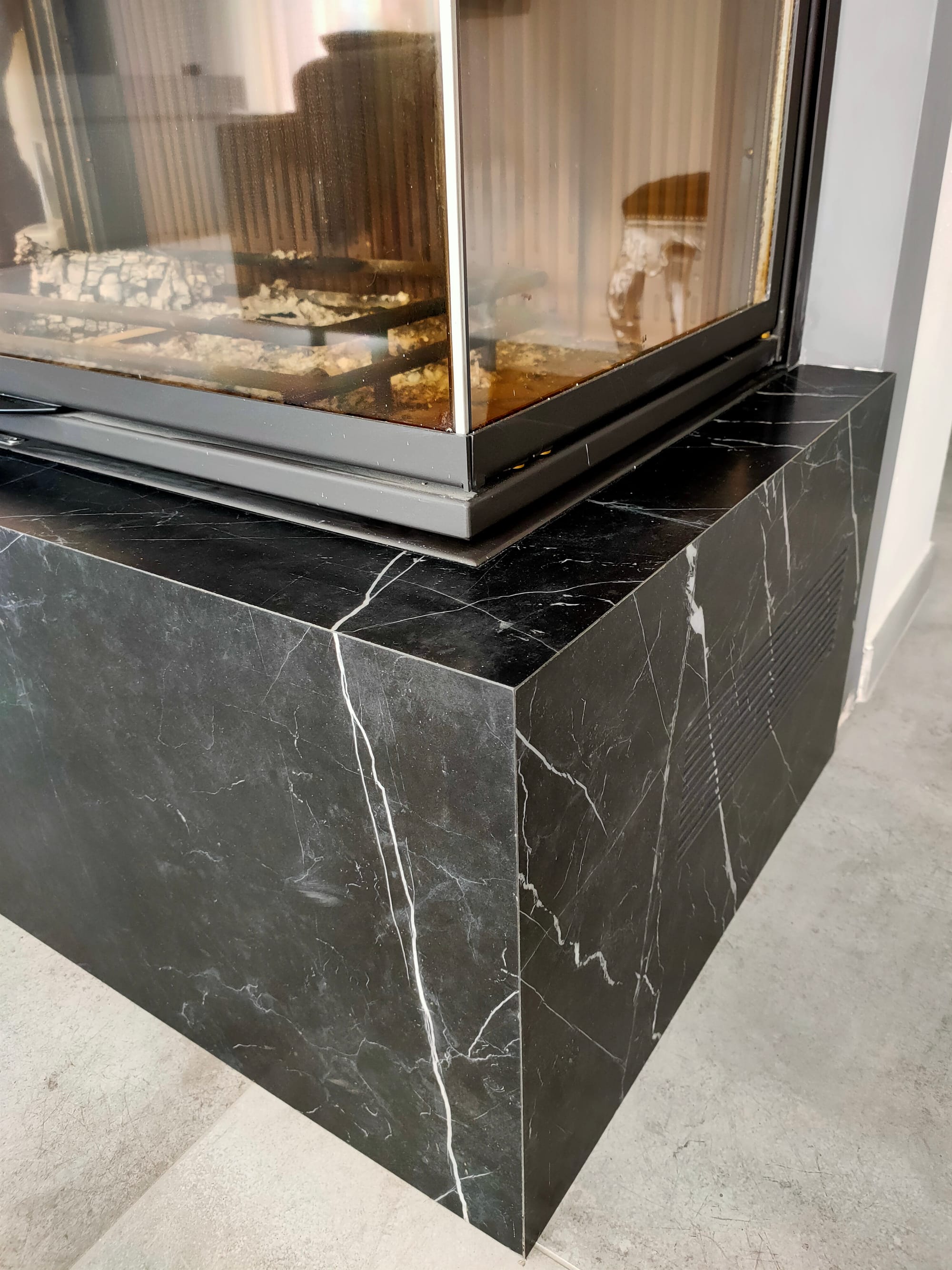 Black Kitchen and Fireplace - Private Villa