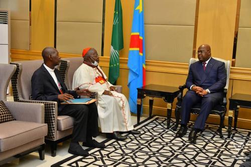 Le cardinal Laurent Monsengwo à l’issue de son échange avec le Président Félix-Antoine le 2/11/2020 au Palais de la Nation. Radio Okapi/Photo Jacques-Yves Molima