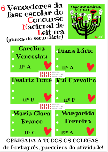 dezembro:vencedores da Fase Escolar do Concurso Nacional de Leitura