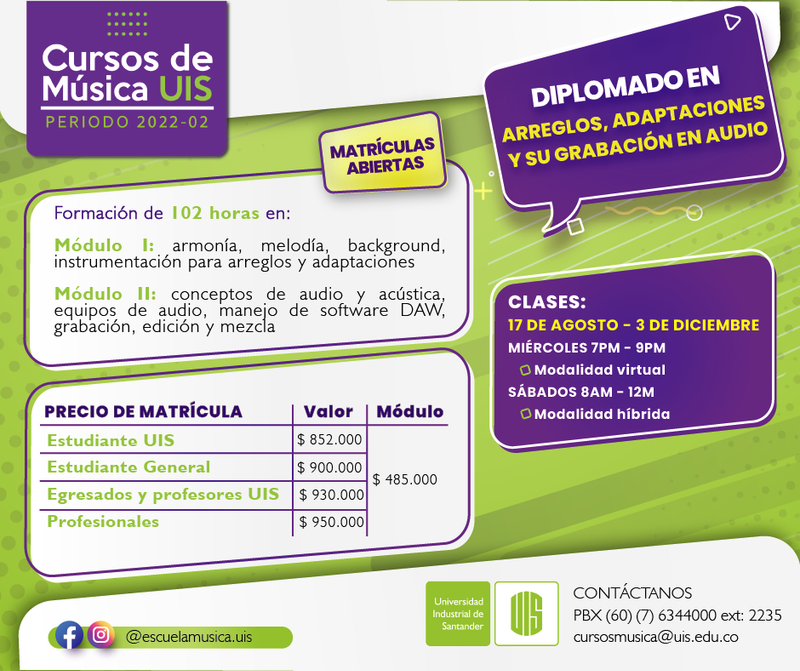 Diplomado en Arreglos, Adaptaciones y su Grabación en Audio