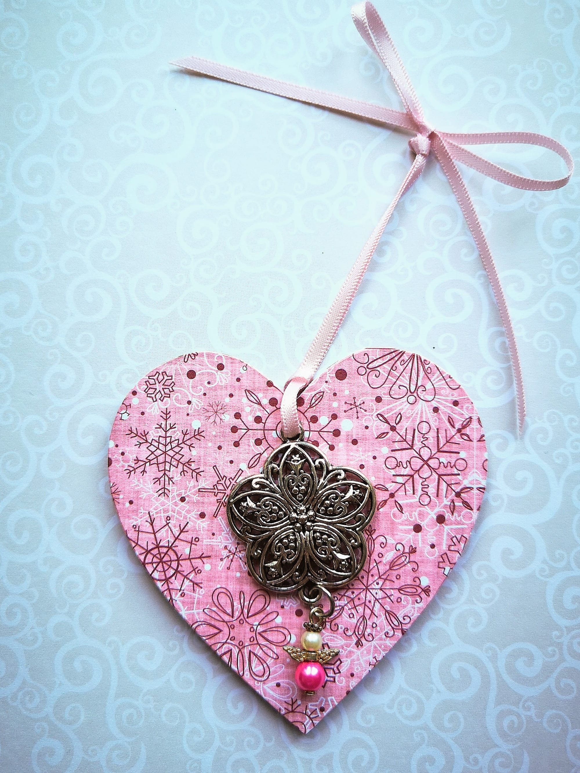 8x8cm Christmas Pink Heart (#1)