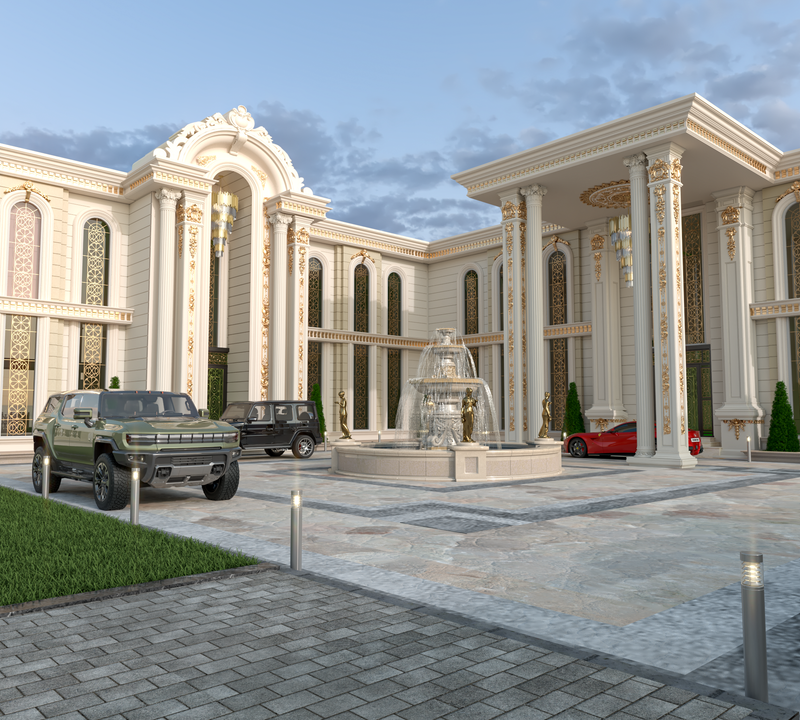 تصميم قصر, الموقع: الرياض ,نمط التصميم: النمط الاوربي الكلاسيكي ,المساحة:3640 متر مربع