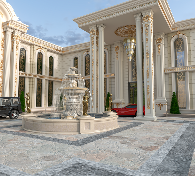 تصميم قصر, الموقع: الرياض ,نمط التصميم: النمط الاوربي الكلاسيكي ,المساحة:3640 متر مربع