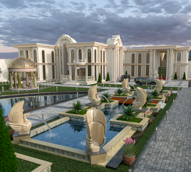 تصميم قصر, الموقع: الرياض ,نمط التصميم: النمط الاوربي الكلاسيكي ,المساحة:3640 متر مربع