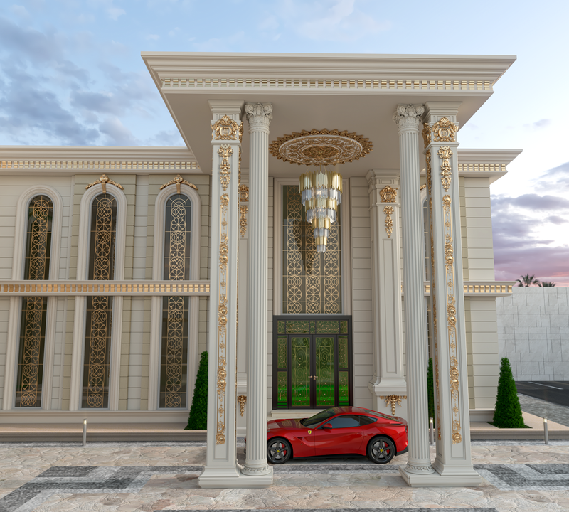 تصميم قصر, الموقع: الرياض ,نمط التصميم: النمط الاوربي الكلاسيكي ,المساحة:3640 متر مربع