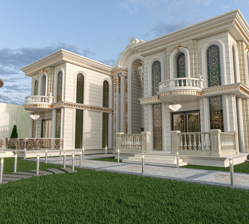 تصميم قصر, الموقع: الرياض ,نمط التصميم: النمط الاوربي الكلاسيكي ,المساحة:3640 متر مربع