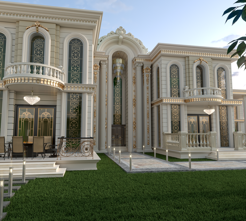 تصميم قصر, الموقع: الرياض ,نمط التصميم: النمط الاوربي الكلاسيكي ,المساحة:3640 متر مربع