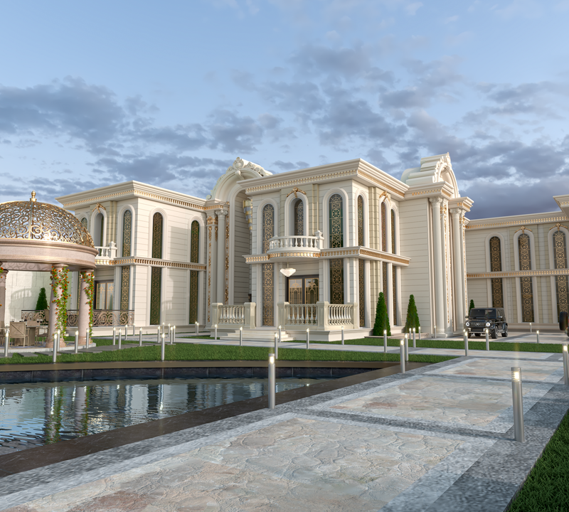 تصميم قصر, الموقع: الرياض ,نمط التصميم: النمط الاوربي الكلاسيكي ,المساحة:3640 متر مربع