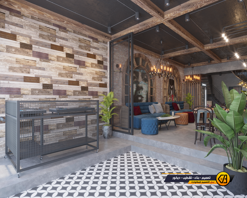 تصميم كوفي شوب على النمط الصناعي