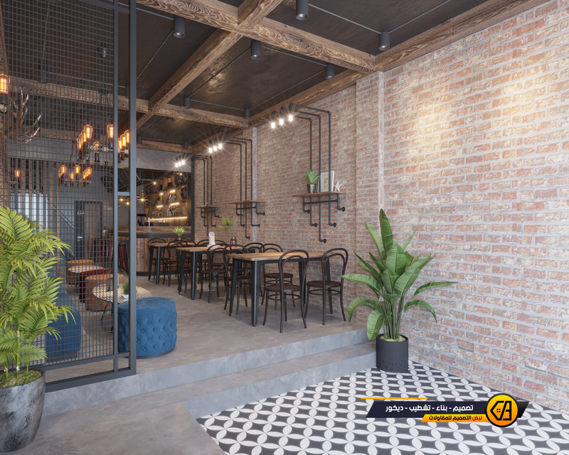 تصميم كوفي شوب على النمط الصناعي