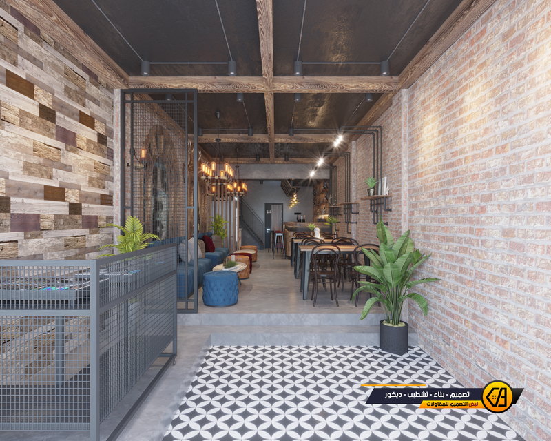 تصميم كوفي شوب على النمط الصناعي