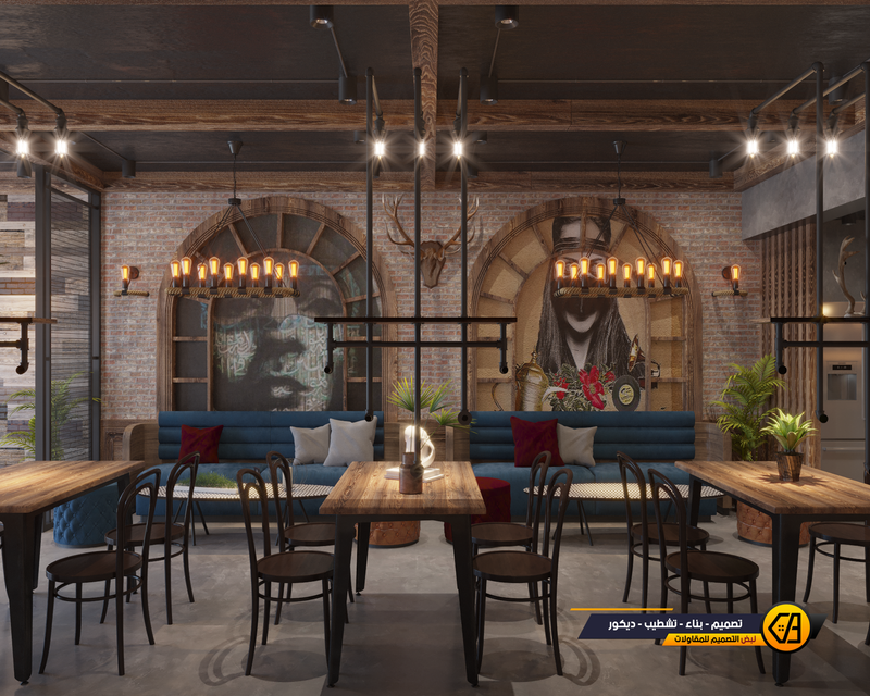 تصميم كوفي شوب على النمط الصناعي
