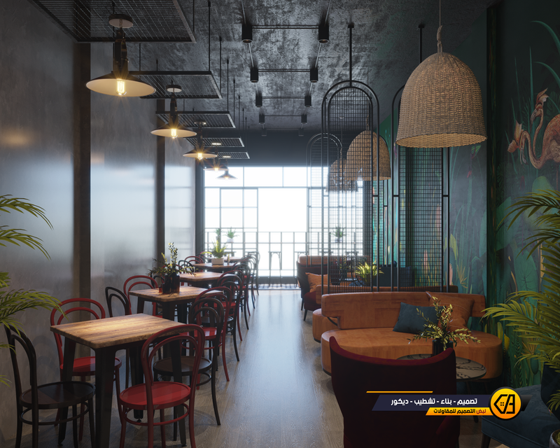 تصميم كوفي شوب على النمط الصناعي