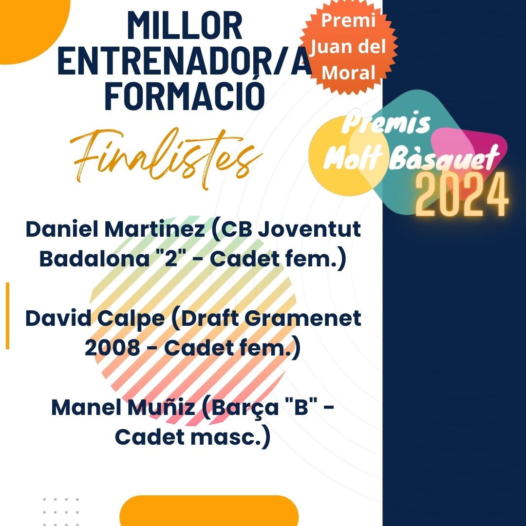 Finalistes Millor Entrenador/a de Formació "Premi Juan del Moral" Premis Molt Bàsquet 2024