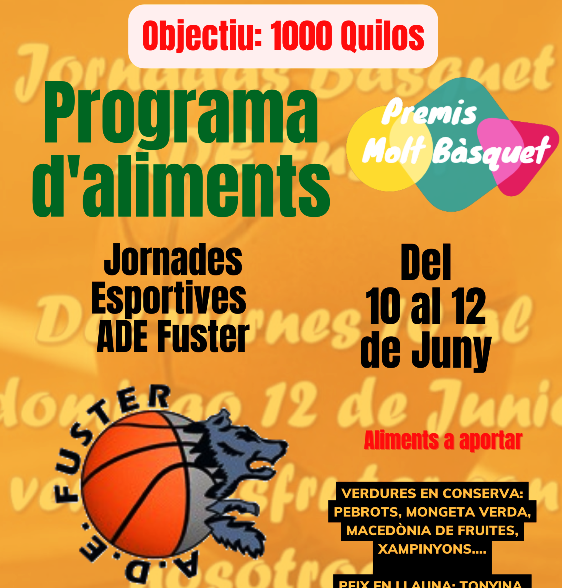 Recollida d'Aliments Programa Premis Molt Bàsquet - Jornades Esportives ADE Fuster