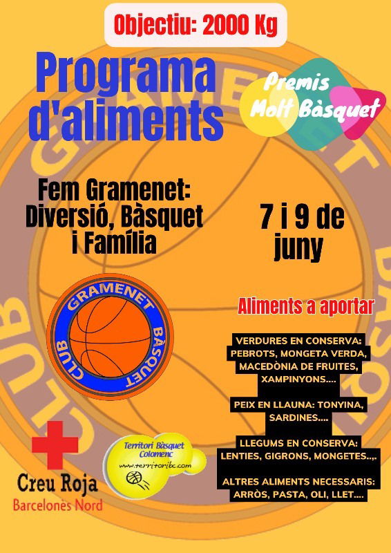 Recollida d'Aliments Programa Premis Molt Bàsquet. - Fem Gramenet: diversió, bàsquet i família -