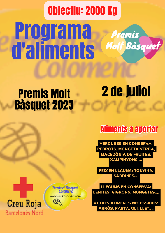 Recollida d'Aliments Programa Premis Molt - Premis Molt Bàsquet 2023 -