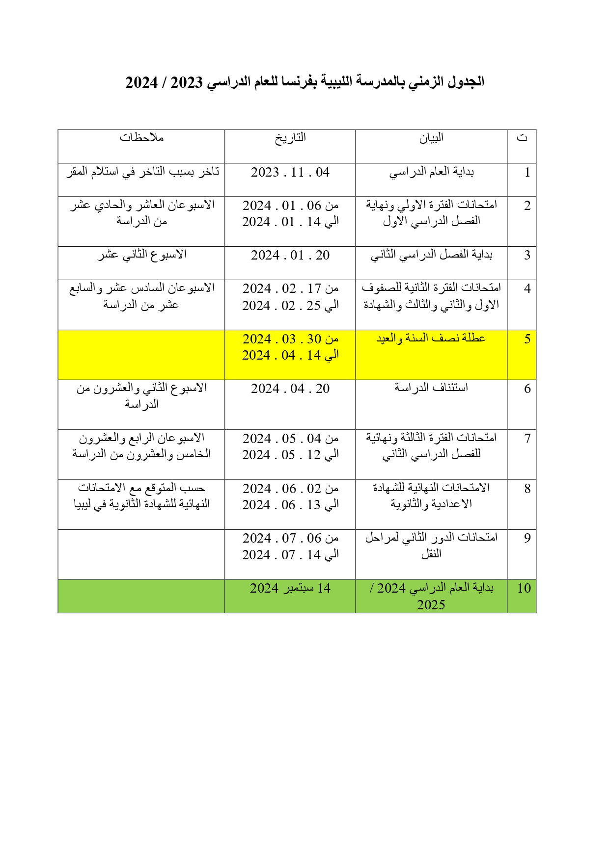 بداية العام الدراسي 2023 / 2024