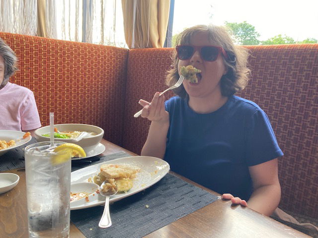 Eileen enjoying some tempura at Aji 53