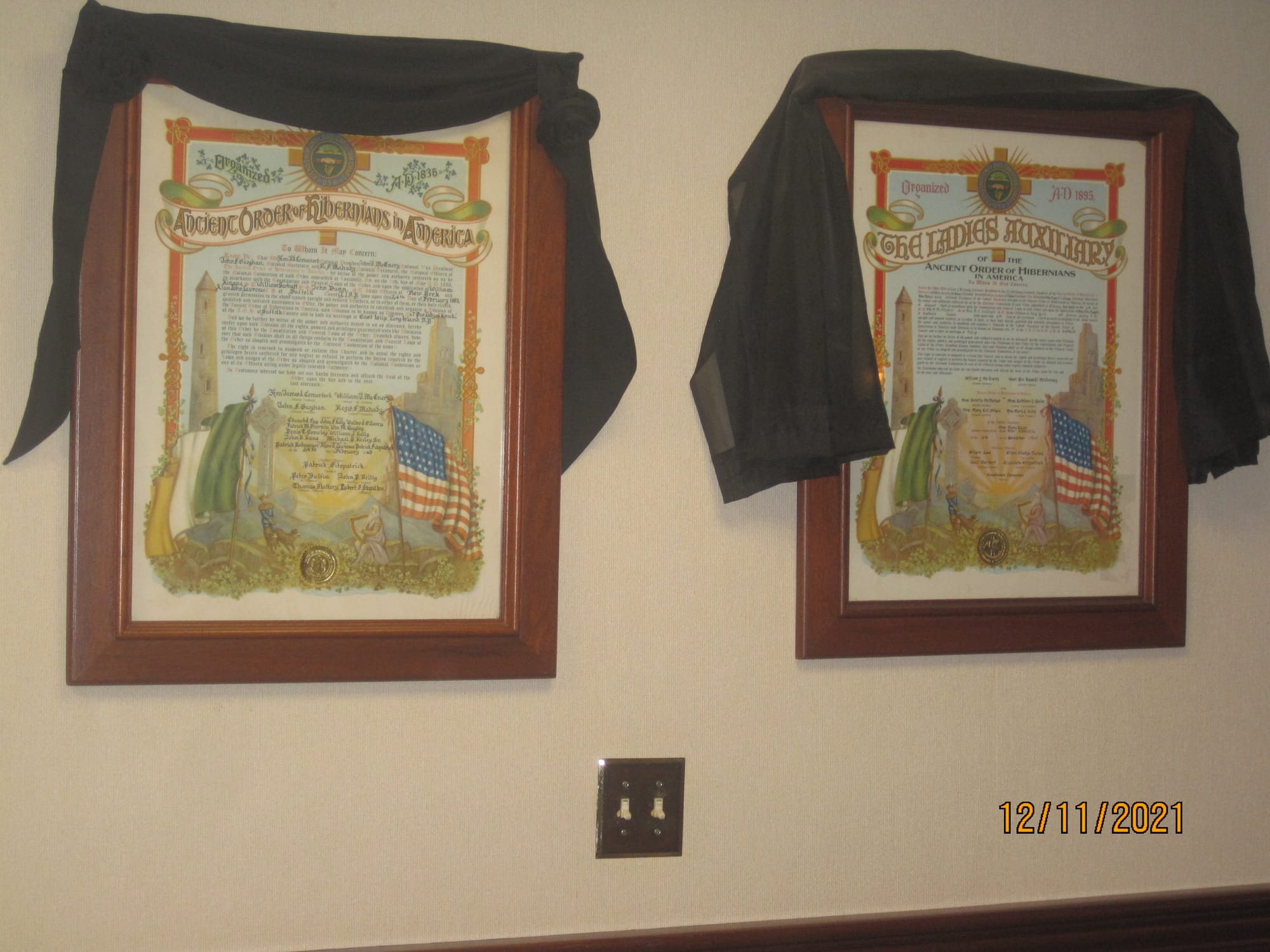 Plaques at the Ancient Order of Hibernians Division