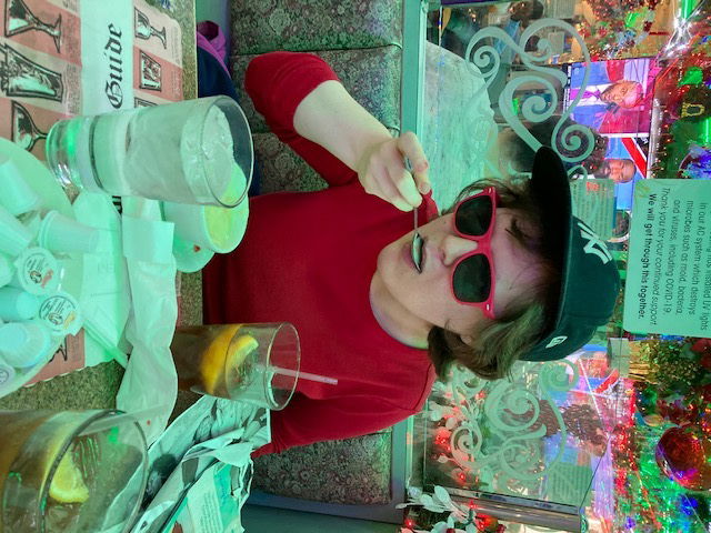 Eileen enjoying cream of turkey soup at Oconee Diner